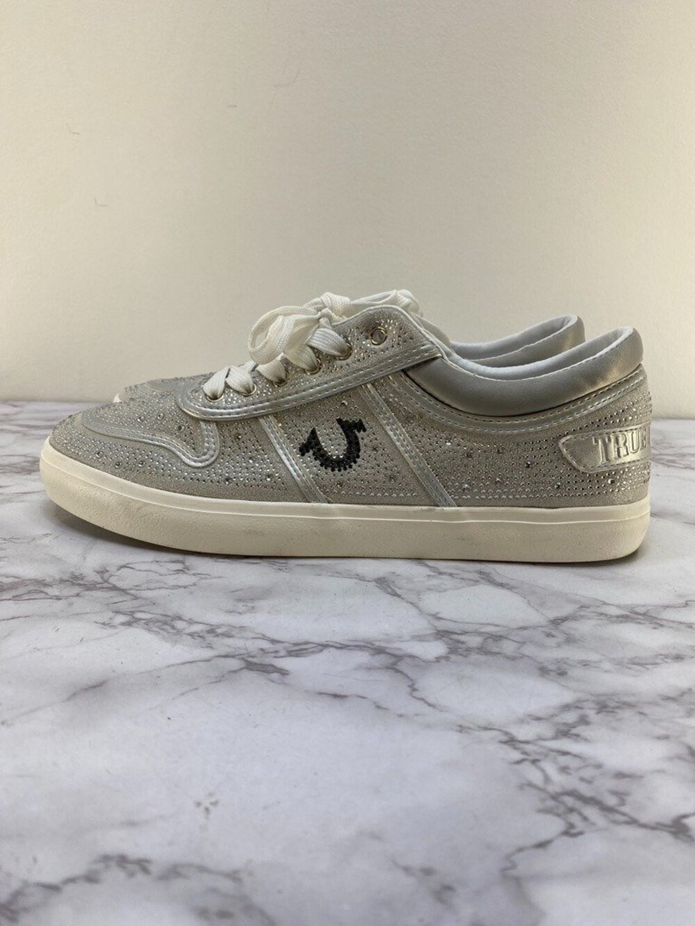True Religion Esperanza Women's Rhineston Silver Sneaker SZ 10 - Picture 9 of 11
